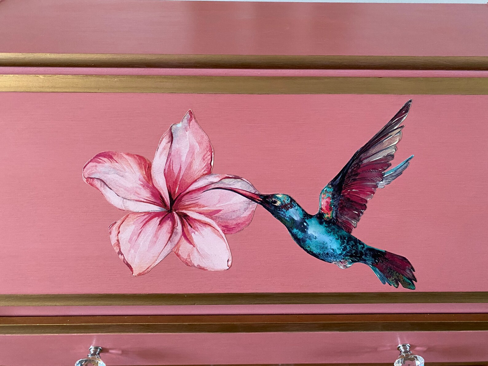 Pink floral make-up bureau