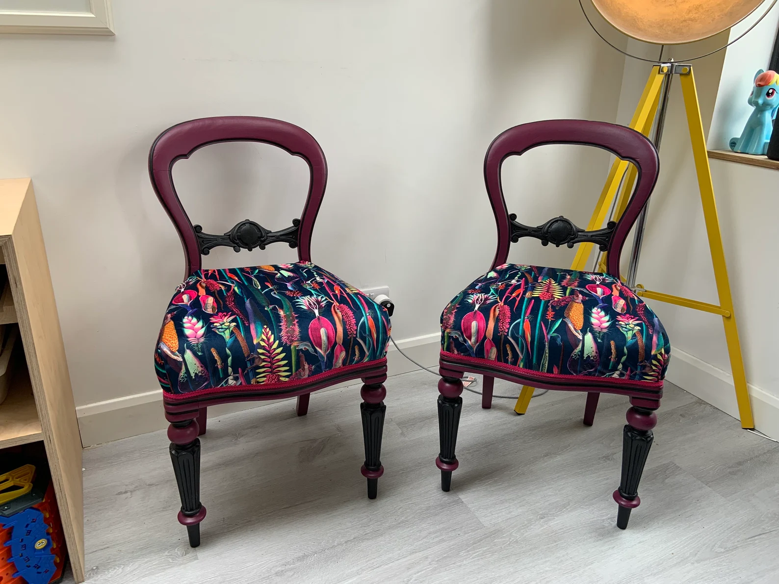 Pair of restyled upholstered William the 4th chairs