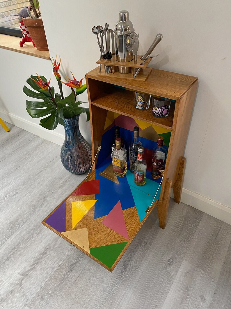 Mid-century bold colour geometric cabinet